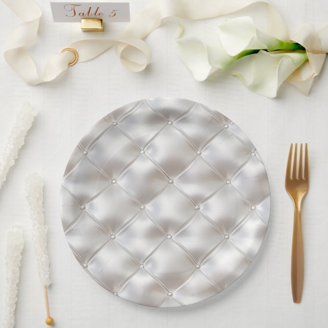 Plato De Papel Glam White Faux Leather (Boda)