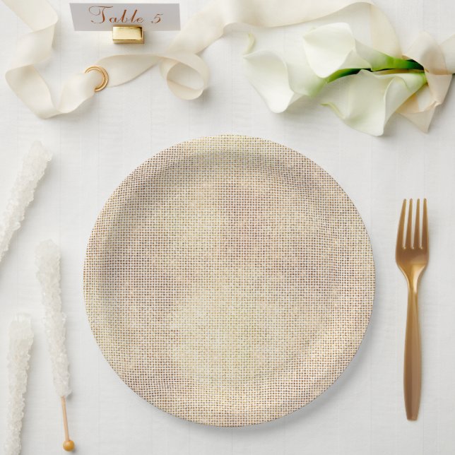 Plato De Papel Glam White Gold Sparkle (Boda)