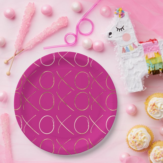 Plato De Papel Glam XOXO de oro rosa de moda (Fiesta)