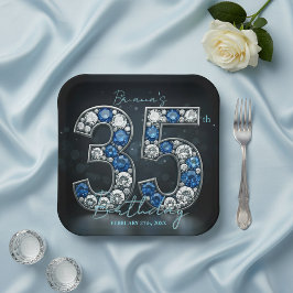 Plato De Papel Glamoroso Sapphire Diamond 35 cumpleaños