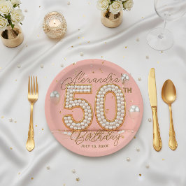Plato De Papel Glamorous Pearl and Gold 50th Birthday Party