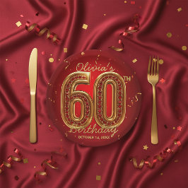 Plato De Papel Glamorous Ruby Gemstone Gold 60th Birthday Party