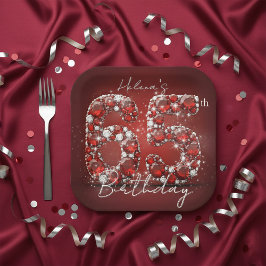 Plato De Papel Glamorous Ruby Red Diamonds 65th Birthday Party