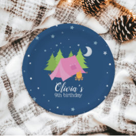Plato De Papel Glamour Chica acampando Placas de fiesta de cumple