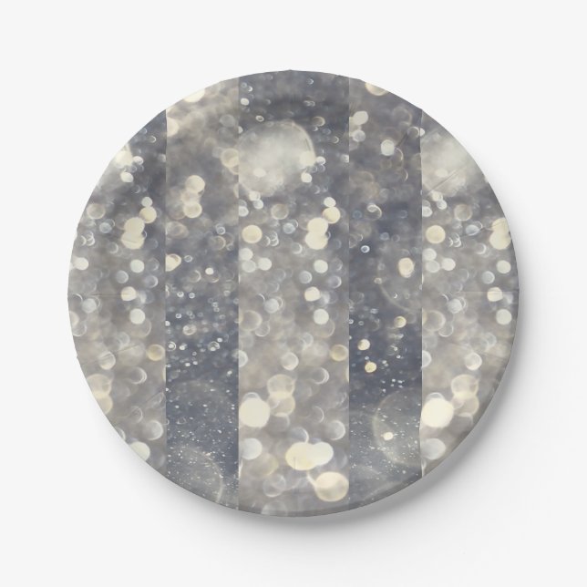 Plato De Papel Glamour Purpurina de brillo plateado Glam moderno  (Anverso)