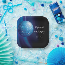 Plato De Papel Glamuroso 50 cumpleaños Fiesta azul Disco Ball