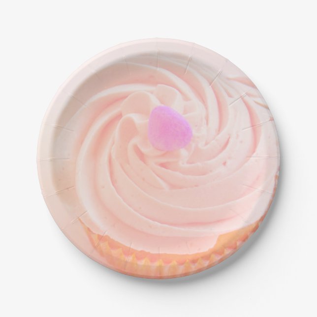 Plato De Papel Glaseado rosa de magdalena corazón de caramelo lin (Anverso)