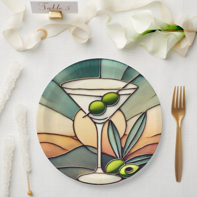 Plato De Papel Glass de Mediano Siglo 2 Olive Martini (Boda)