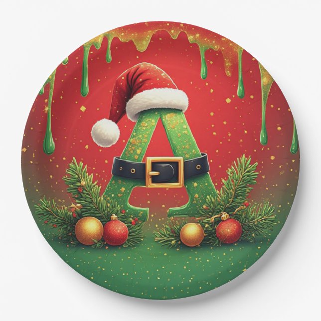 Plato De Papel Glitter Dorado A Para Navidad Familiar (Anverso)
