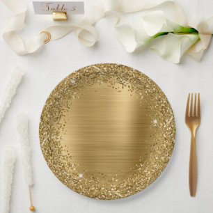 Plato De Papel Glitter Dorado Decorativo y Brillante Glamour Feme