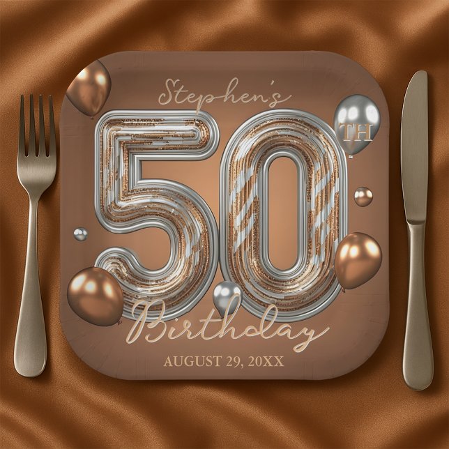 Plato De Papel Glitter Metallic Silver and Bronze 50th Birthday (Subido por el creador)