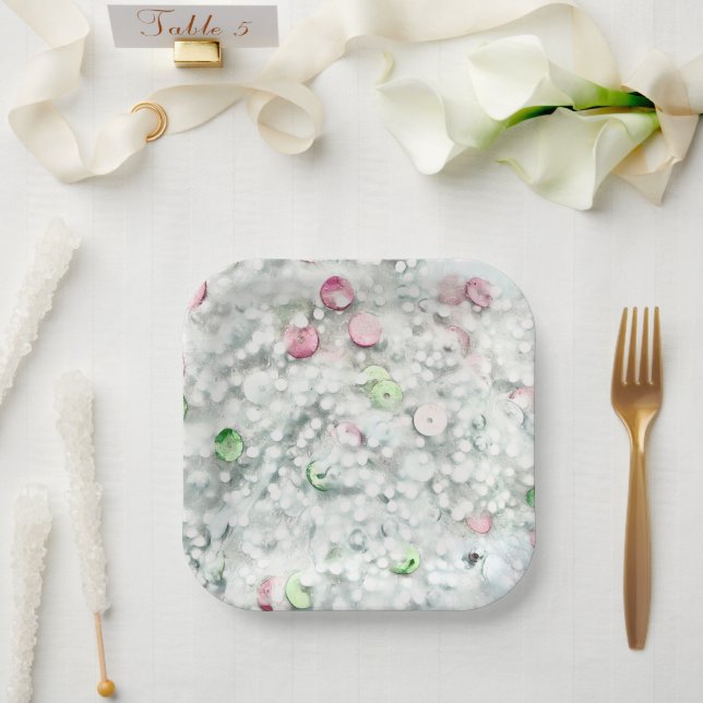 Plato De Papel Glitter Slime Paper Plates White (Boda)