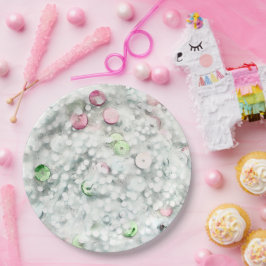 Plato De Papel Glitter Slime Party Plate White