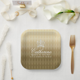 Plato De Papel Glittering Crown Luxury Gold