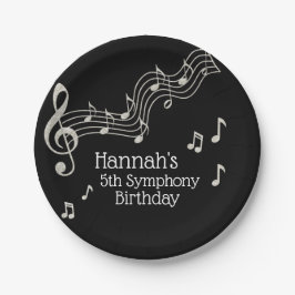 Plato De Papel Glitzy Black & White Musical Notes Birday