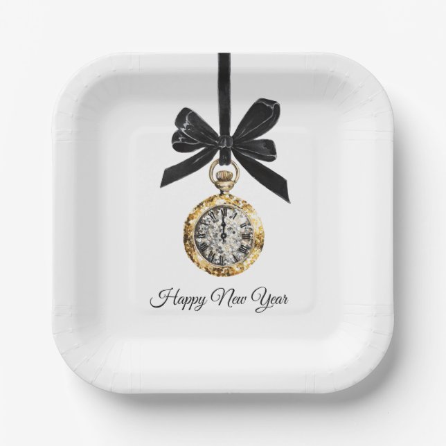 Plato De Papel Glitzy Gold Silver New Year Midnight Hour   (Anverso)