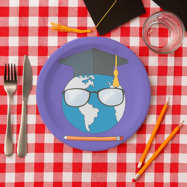 Plato De Papel Global Education Graduation Cap Earth Smart Planet (Subido por el creador)