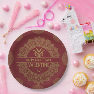 Plato De Papel Global Luxe Feliz Día de San Valentín: Rojo y Dora