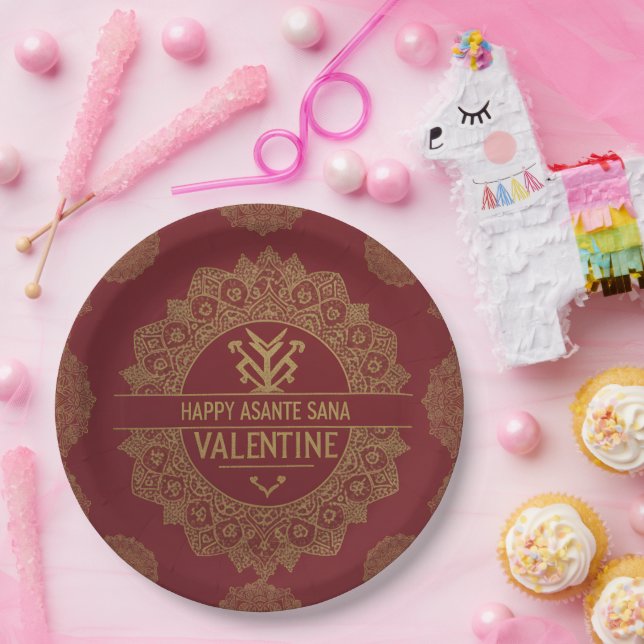 Plato De Papel Global Luxe Feliz Día de San Valentín: Rojo y Dora (Fiesta)