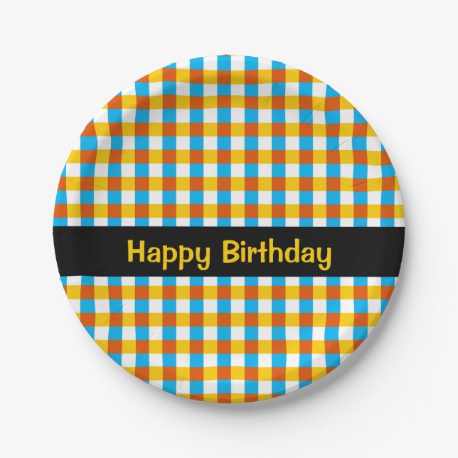 Plato De Papel Globe Check Birthday round (Anverso)