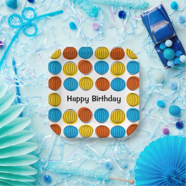 Plato De Papel Globe Multi Happy Birday Placa cuadrada de papel (Fiesta)