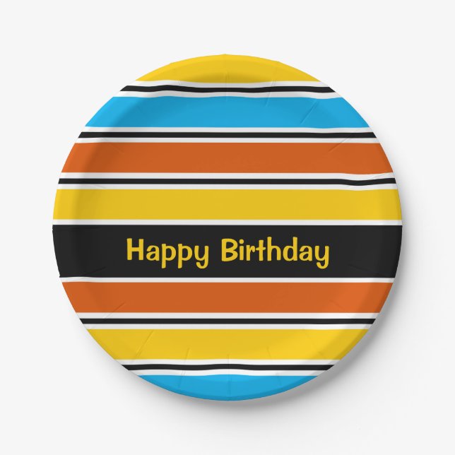 Plato De Papel Globe Stripe Classic Birday round (Anverso)