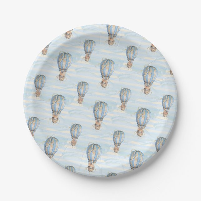 Plato De Papel Globo aerostático cumpleaños boho (Anverso)