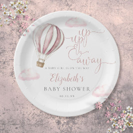 Plato De Papel Globo aerostático rosa Up And Away para baby showe