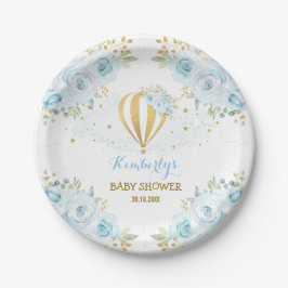 Plato De Papel Globo azul elegante Baby Shower floral del aire