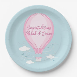 Plato De Papel Globo de aire caliente Baby Shower Pink