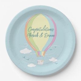 Plato De Papel Globo de aire caliente Baby Shower Rainbow