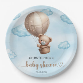 Plato De Papel Globo de aire caliente de osito de peluche marrón
