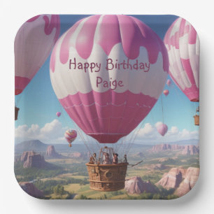 Plato De Papel Globo de aire caliente rosa