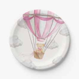 Plato De Papel Globo de aire caliente rosado Teddy Bear