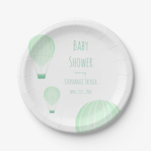 Plato De Papel Globo de aire caliente verde   Baby Shower