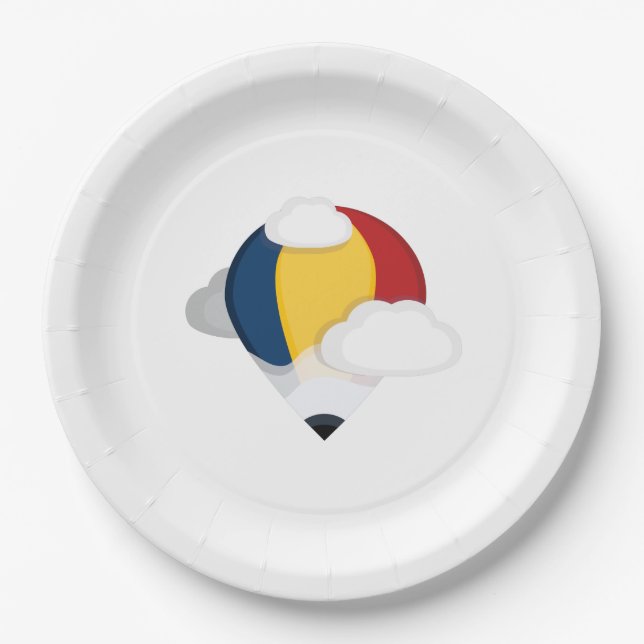 Plato De Papel Globo de aire caliente y lápiz (Anverso)
