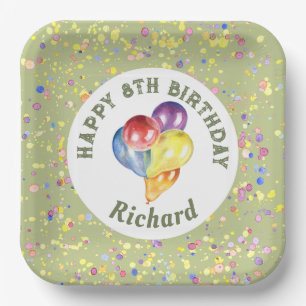 Plato De Papel Globo de cumpleaños de personalizable Lime Cream C