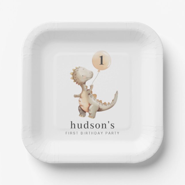 Plato De Papel Globo de dinosaurio (Anverso)