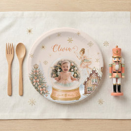 Plato De Papel Globo de nieve con foto de cascanueces personaliz