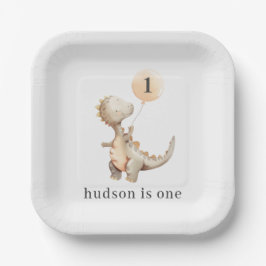 Plato De Papel Globo de primer cumpleaños de Dinosaurio