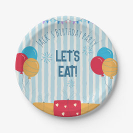 Plato De Papel Globo de rayas azules Cumpleaños infantil 