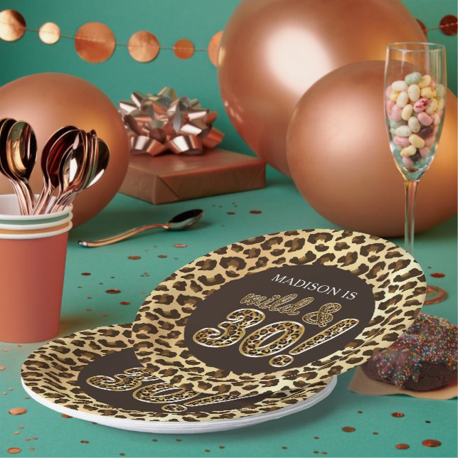 Plato De Papel Globo de Relieve metalizado Leopardo Personalizado (Multi)