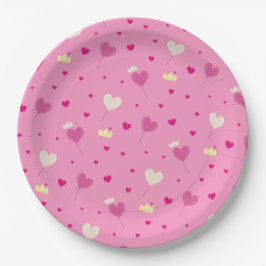 Plato De Papel Globo y coronas de corazón.