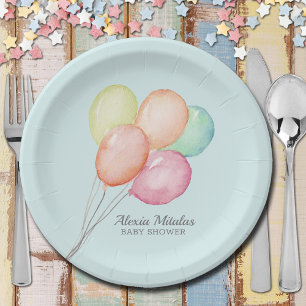 Plato De Papel Globos acuarelas en Baby Shower Blue Boy
