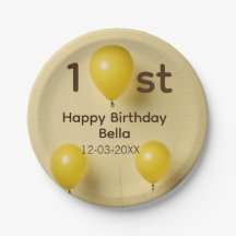 Globos amarillos cumpleaños 1er nombre fecha texto