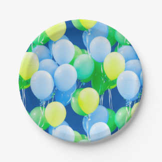 Plato De Papel Globos azules, amarillos y verdes - Placas de pape