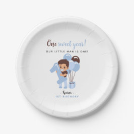 Plato De Papel Globos Azules Bebé Niño Primer Cumpleaños 