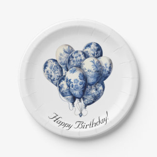 Plato De Papel Globos azules Delft, personalizable