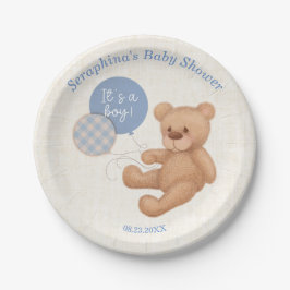 Plato De Papel Globos azules Teddy Bear Placas de papel Baby Show