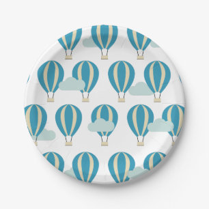 Plato De Papel Globos azules verde azulados del aire caliente